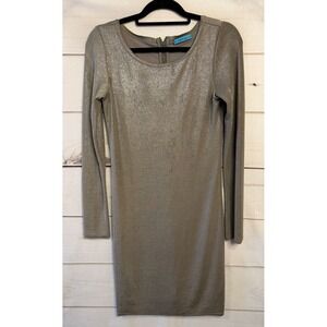 Alice + Olivia Metallic Gold Shimmer Long Sleeve Mini Dress C107995396 Taupe